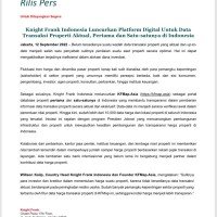 Rilis Pers - Knight Frank Indonesia Luncurkan Platform Digital Untuk Data Transaksi Properti Aktual | KF Map – Digital Map for Property and Infrastructure in Indonesia